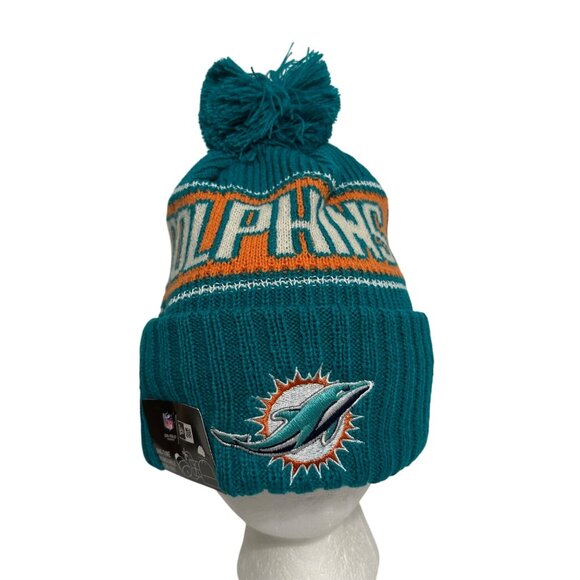 Miami Dolphins NFL New Era Knit Beanie W/Removeable Pom Football Fully Lined - Picture 3 of 9